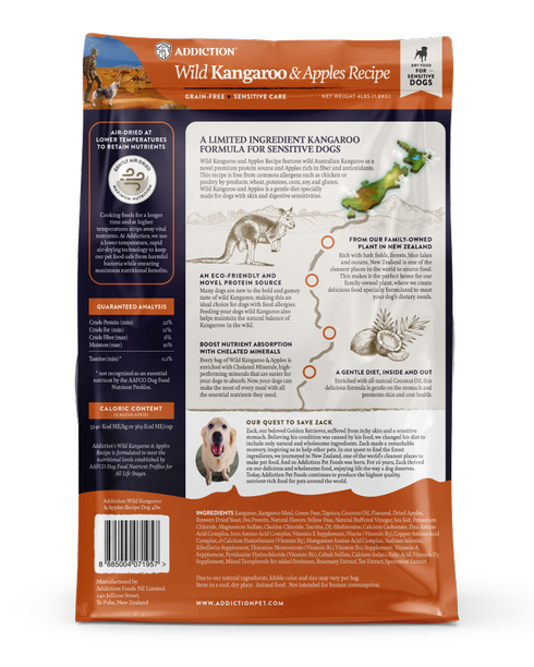 Addiction Wild Kangaroo & Apples, Sensitive Care, Novel Protein Dry Dog Food