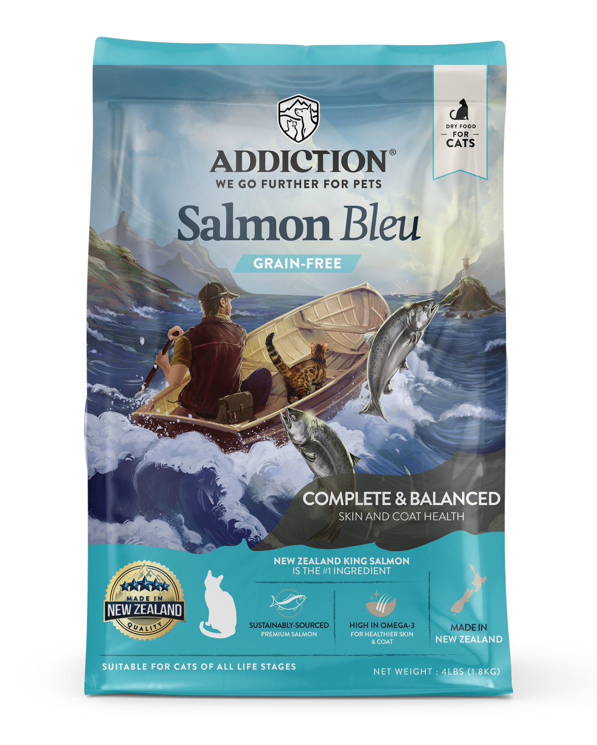 Addiction Salmon Bleu Cat, Complete & Balanced, Skin & Coat Dry Cat Food